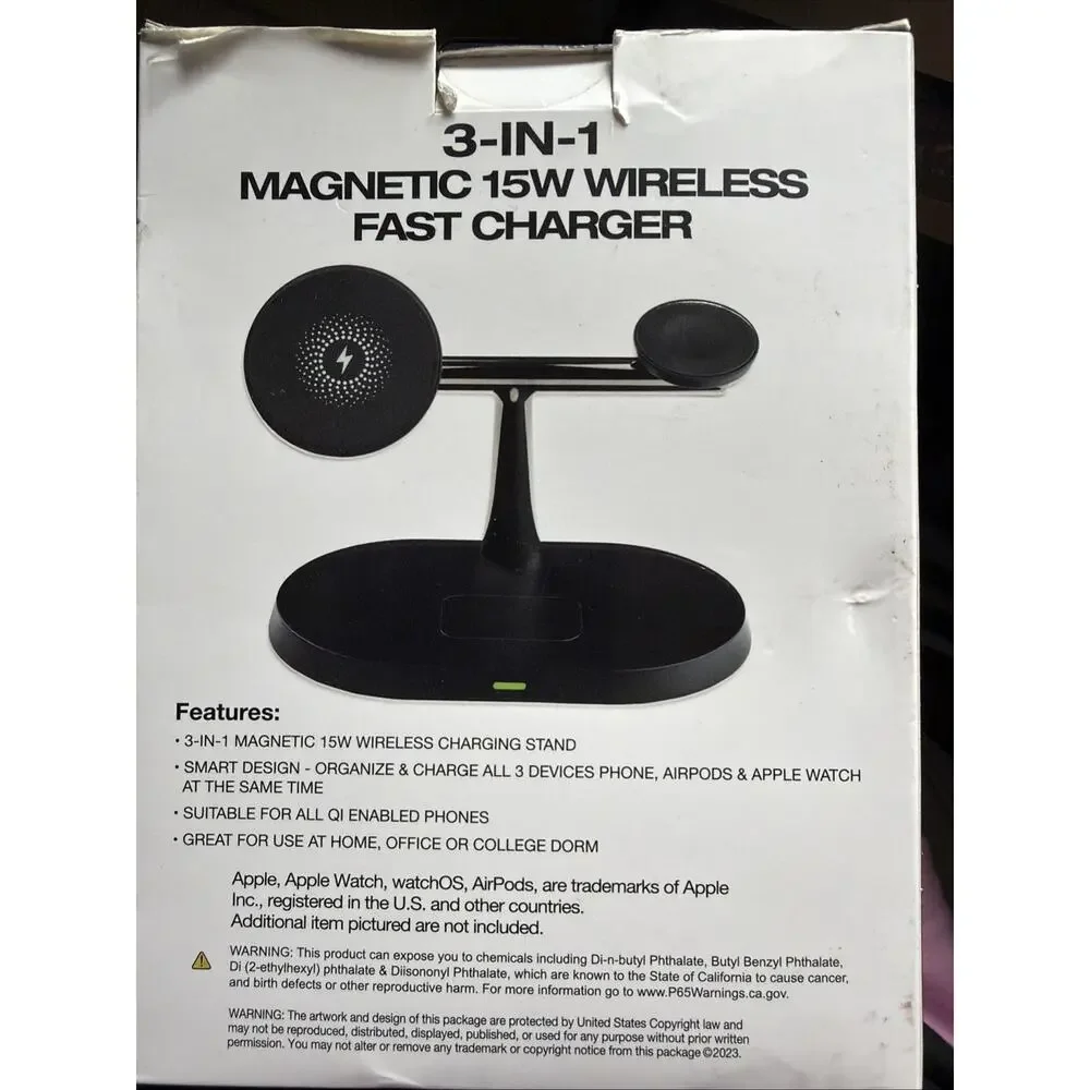 Powerxcel 3 In 1 Magnetic 15w Wireless Fast Charger In Black Brand New